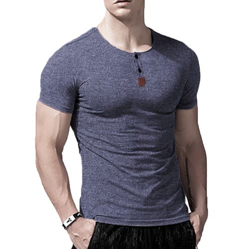 Free Kingdom Short Sleeve Henley T-Shirt -Blue