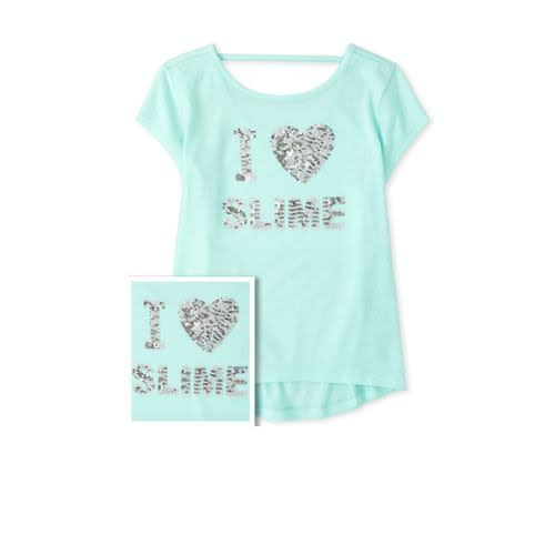 Girls I Love Slime Sequin Sparkles Cut Out Top - Aqua