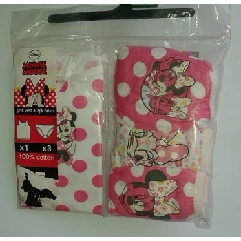 Minnie Mouse Girls Vest & 3 Pack Brief - Multicolour
