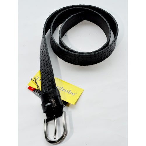 Pure Leather Men Matted Pattern Belt-Black -Size: 130/52