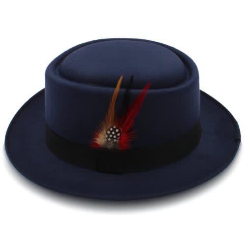 Flat Fedora Hat - Navy Blue