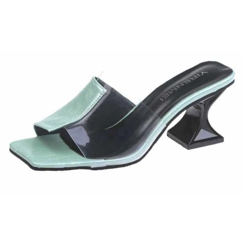 Patent Transparent Leather Heel Slippers-GREEN