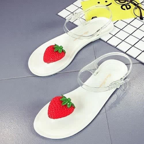 Women's Transparent PVC Flat Sandals - Fruit - White