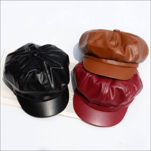 Leather Face Caps - 3Pcs - Black, Wine And Brown