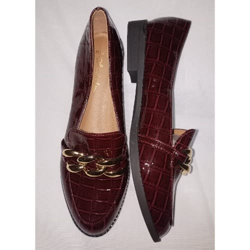 Sole Croc Embossed Loafers For Ladies-Wine