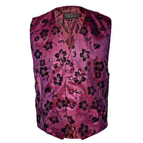 Floral Detailed Men's Waistcoat - Maroon - MWC-1411