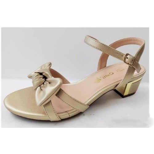 Butterfly Bow Mid-Heel Buckle Sandal - Gold