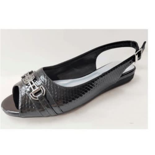 Croc Leather Office Sandal - Sling Back - Black