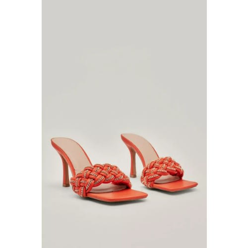 Braided Front Heeled Mules - Orange