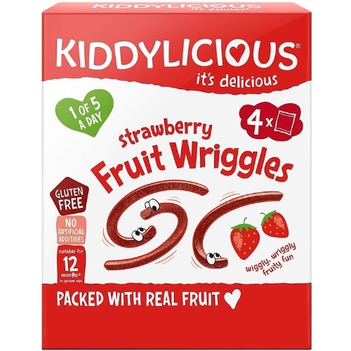 Kiddylicious Strawberry Fruit Wriggles - 4 Yummy Bags - 4 X 12g