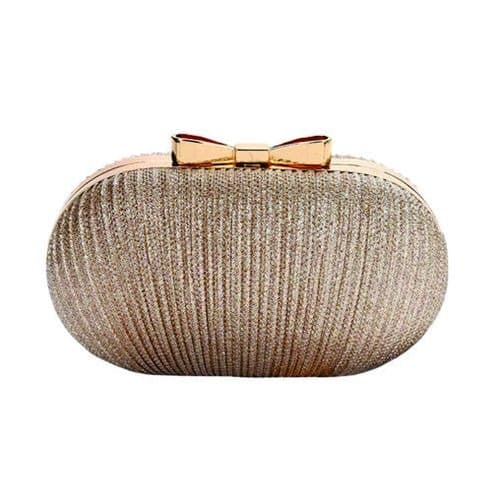 Sparkly Pleated Shell Design Clutch Purse - Champagne Gold