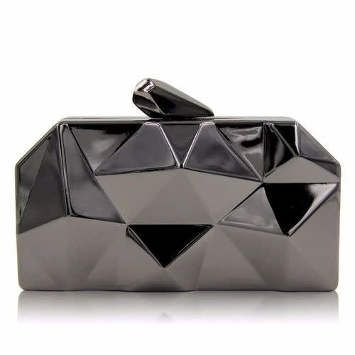 Metallic Clutch Purse - Black - 6 x 4 inches