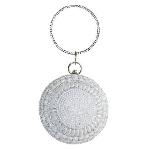 Round Ball Shaped Outing Glittery Purse With Pearl Design