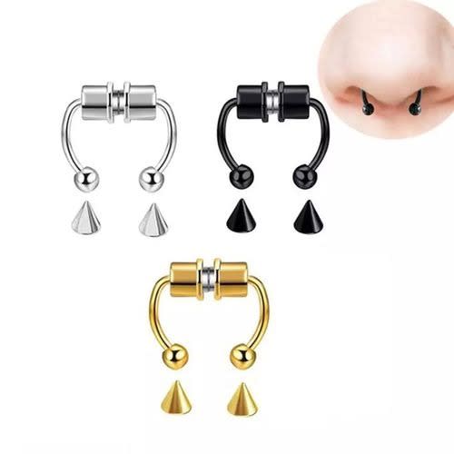 Non Piercing Fake Magnetic Horseshoe Nose Rings - 3 Pcs - Gold/silver/black