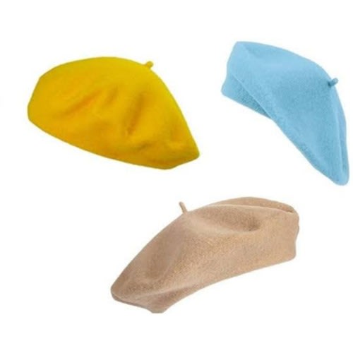 Berets - Set Of 3 - Brown - Yellow - Blue