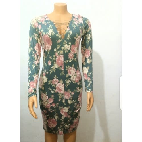 Bodycon Pencil Floral Midi Dress - M