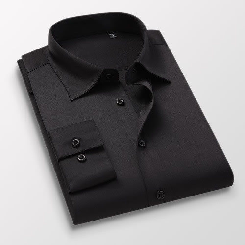 Men's Corporate Office Plain Long Sleeve Shirt - Black