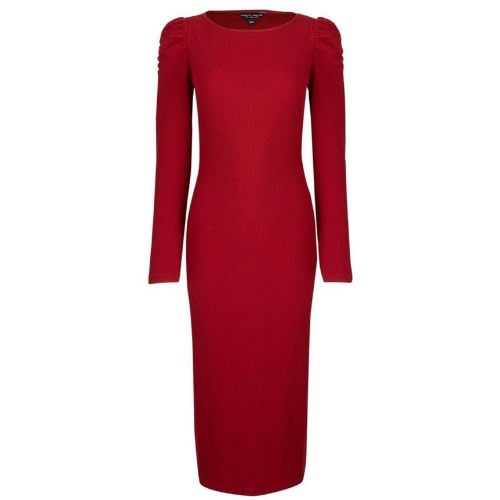 Squeezy Sleeve Midi Dress - Burgundy
