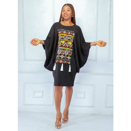Black Cowl Dress With Ankara Patchwork