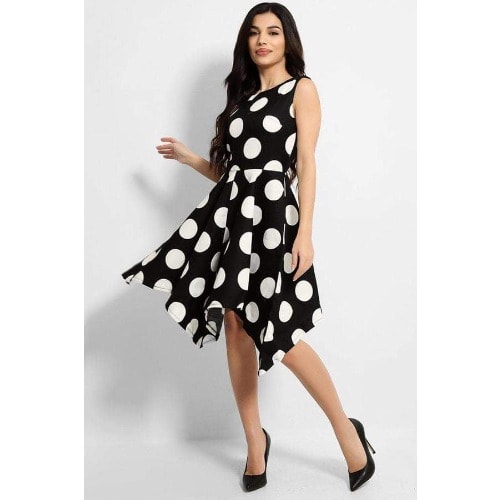 Ladies Polkadot Black/ White Detail Dress