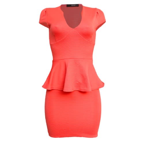 Simple Ladies Peplum Dress - Coral