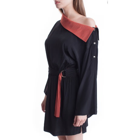 One Shoulder Color Contrast Dress
