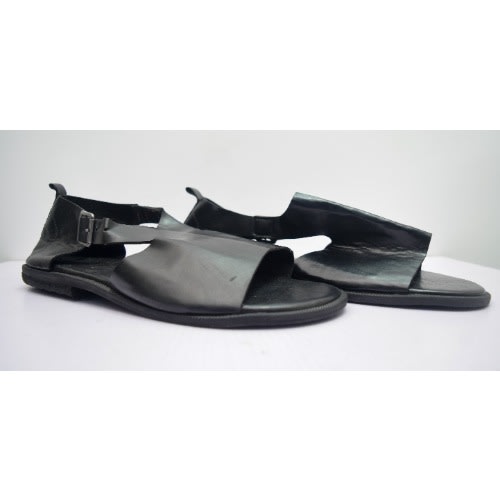 Men Buckled Leather Cover Sandals- Black