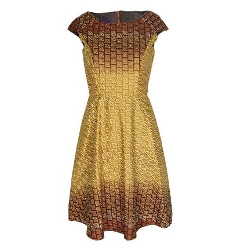 Stoned Ankara Sleeveless Dress - Gold & Brown - Lg-4465