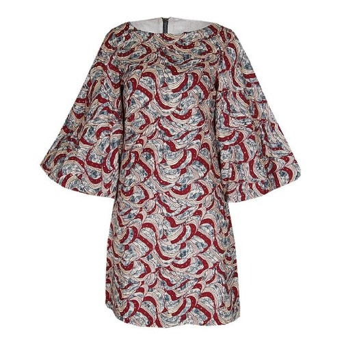 Ladies Ankara Stoned Dress With Flared Hand - Multicolour-lg-4475.