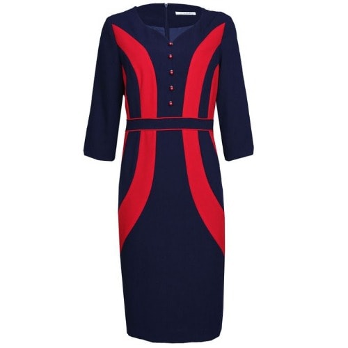 Three Quarter Sleeves Dress With Studs - Navy Blue & Red - Lg-5021