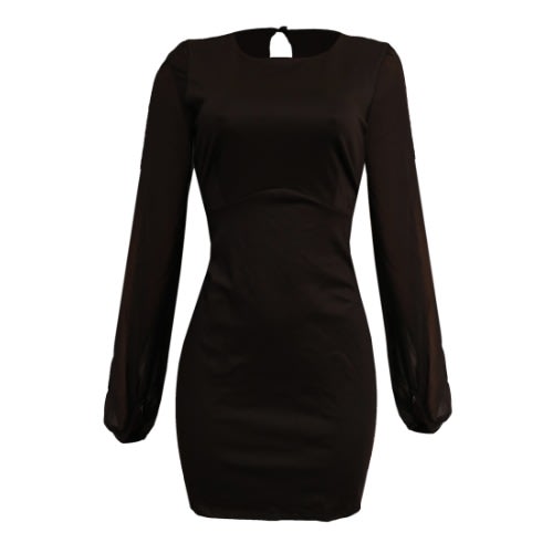 Chiffon Bell Sleeve Midi Dress - Black