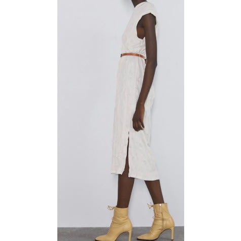 Wrinkled Effect Midi Dress With Belt