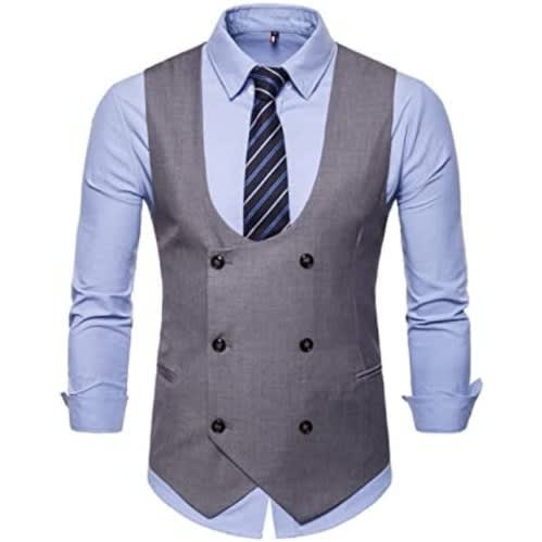 Men's Double Breasted Waistcoat  - Grey