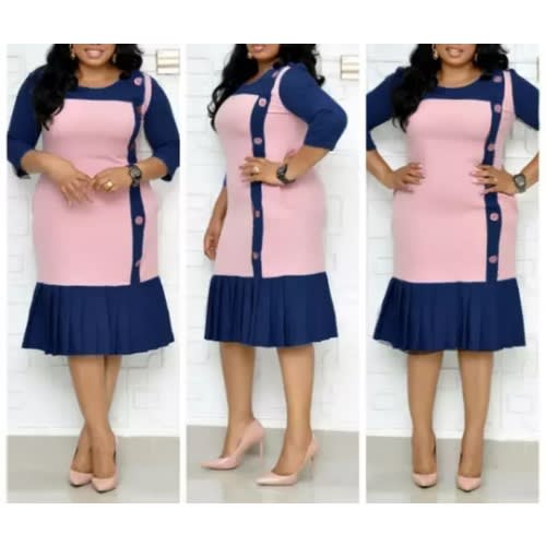 Button Peplum Dress - Pink And Blue