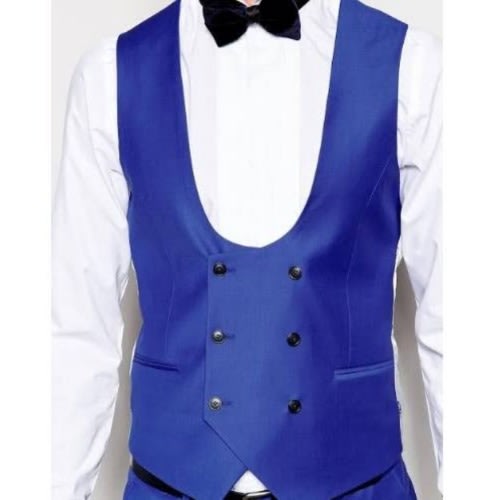 Men's Double Breasted Waistcoat  - Blue