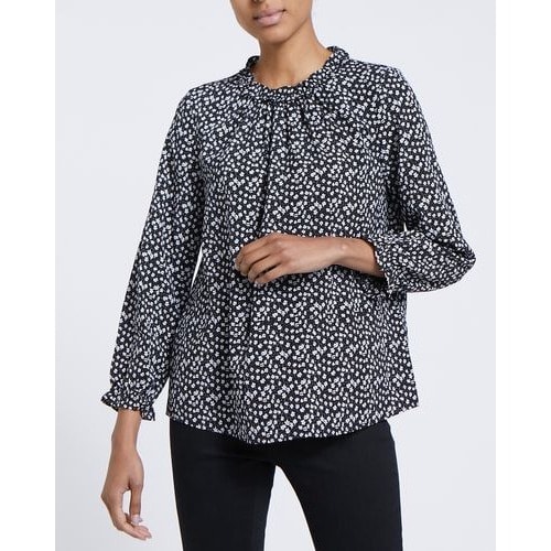 Frill Neck Top- Black/white
