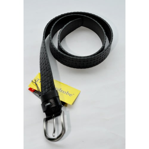 Pure Leather Men Matted Pattern Belt-Black -Size: 115/46