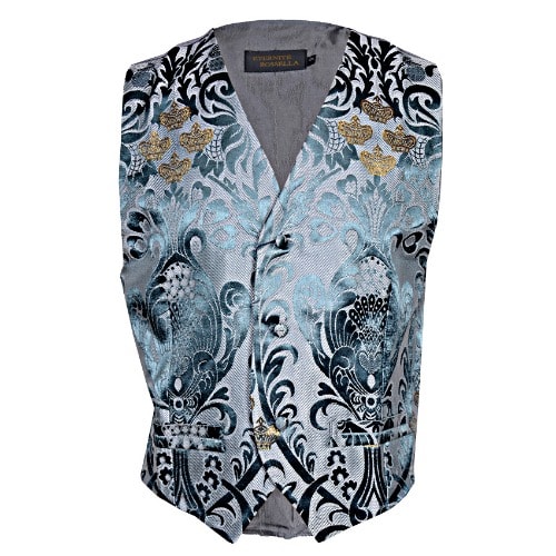 Patterned Men's Waistcoat- Grey & Gold - Mwc-2821