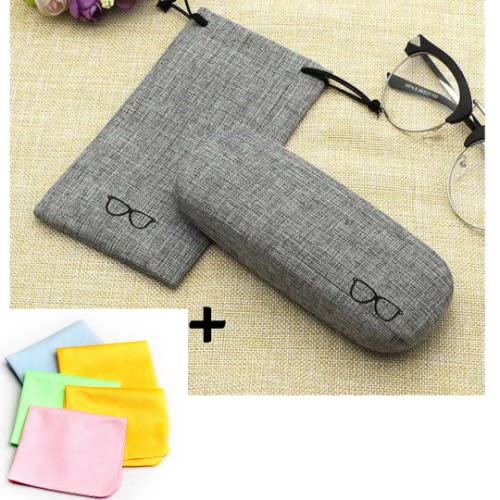 Linen Fabric Case For Eyeglasses Protection With Glasses Pouch+ Cleaning Cloth