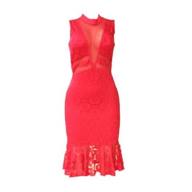 Bodycon Net Design Sleeveless Dress - Red