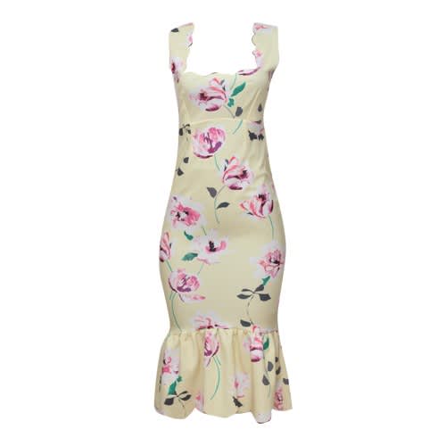 Yellow Floral Open Back Dress