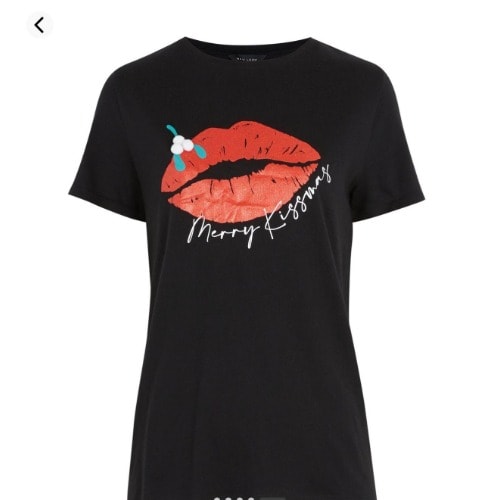 Merry Kissmas Christmas Slogan Print T-shirt - Black