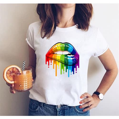 Ladies Printed Round Neck Polo T-shirt- White