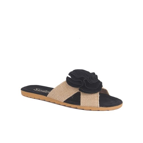 Turkey Rose Flat Black Slippers