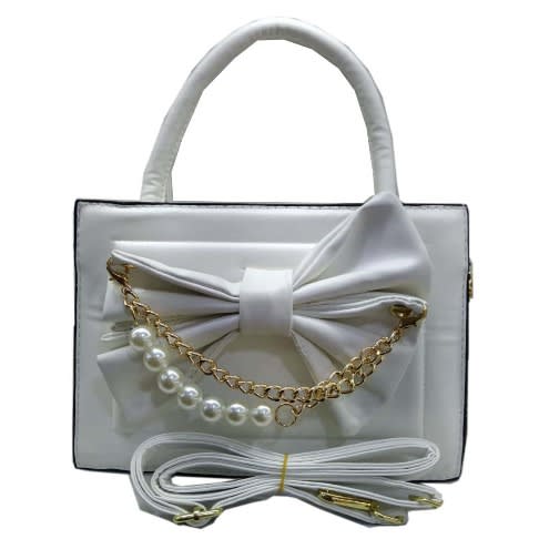 Woman Handbag With Bead Details - White