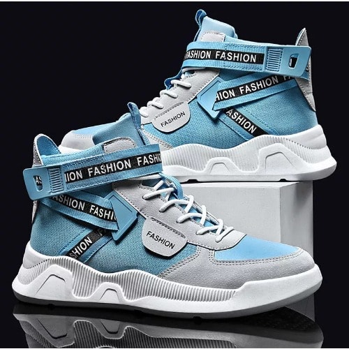 Men's High Top Breathable Sneakers - White & Blue