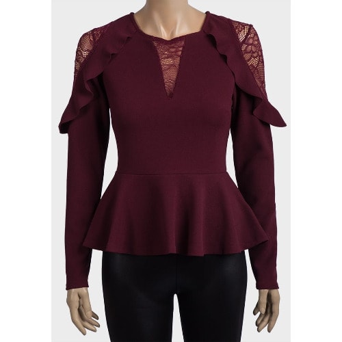 Long Sleeve Peplum Ladies Blouse