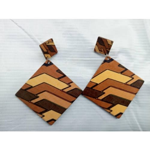 Ladies Wooden Earrings - Brown