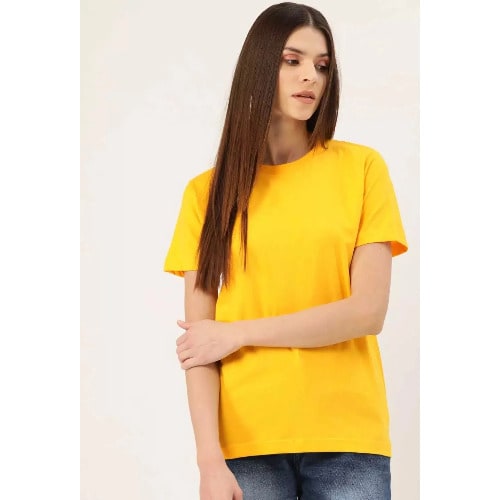 Women's Plain Yellow Round Neck Tshirt