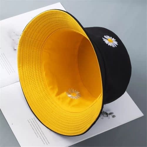 Unisex Double-sided Reversible Bucket Hat Black-yellow